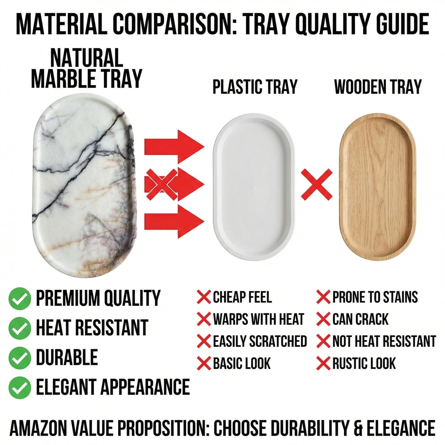 Natural Marble Vanity Tray for Bathroom Counter, Stone Catchall Tray for Perfume, Soap, Jewelry and Skincare, Bathroom Countertop Organizer for Vanity, Dresser or Kitchen Sink, 11.8 x 6.3 Inch