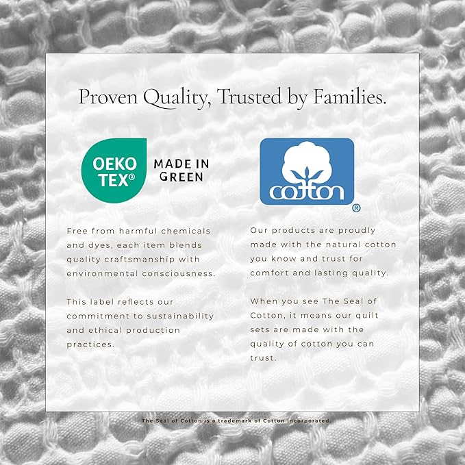 Great Bay Home Full/Queen Size White 100% Cotton Honeycomb Waffle Quilt and Sham Set - Garment Washed, Waffle Weave Like Texture, Lightweight 3-Piece Bedding Set