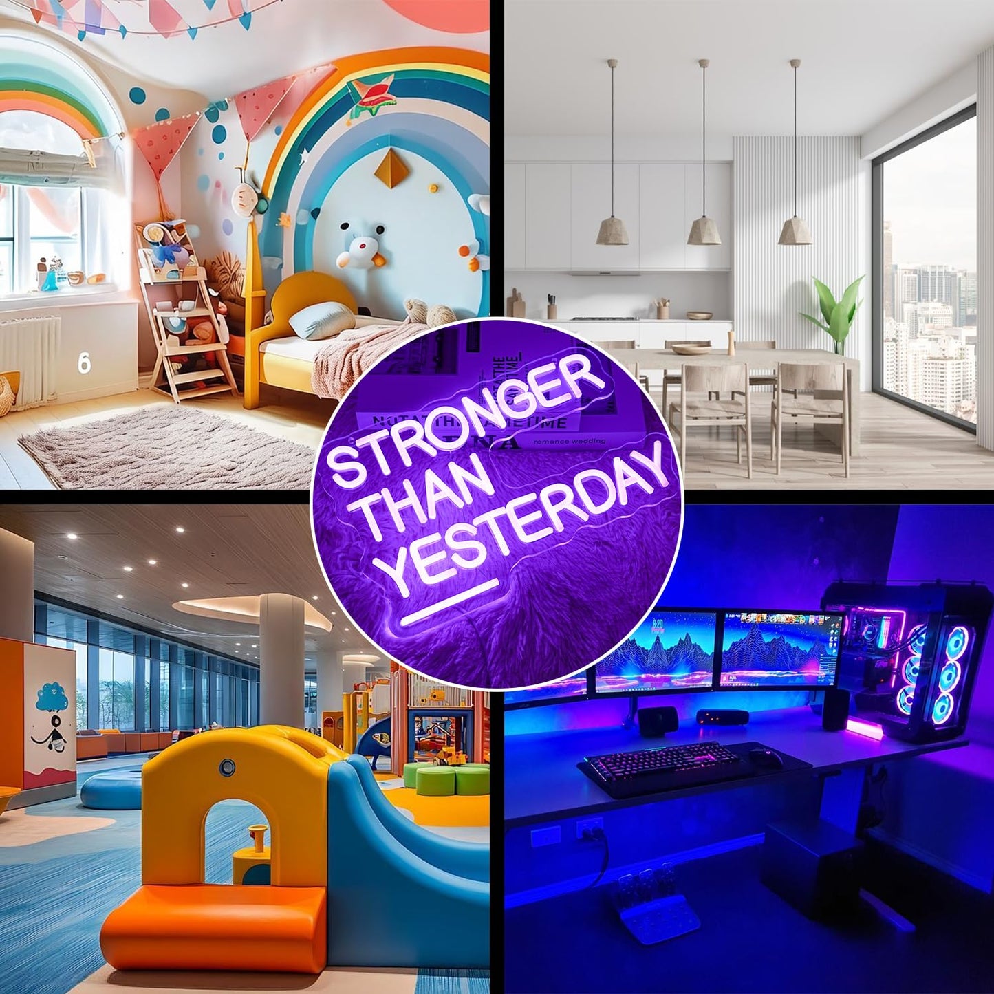 Gyaksjm Stronger Than Yesterday Neon Sign for Wall Decor Gym Neon Light Purple Letter Neon light sign Dimmable USB Powered LED Neon Signs for Home Gymmer Fitness Club Classroom