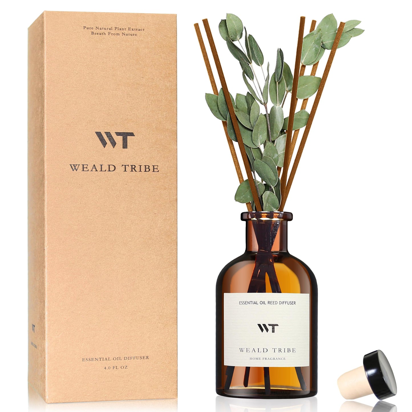 WEALD TRIBE Flower Reed Diffuser Set Eucalyptus & Lavender Scent for Room Bathroom Accessories Shelf Decor & Air Fresheners, Sticks Defusers with 4.0 fl oz Essential Oils, Home Fragrance Office Gift