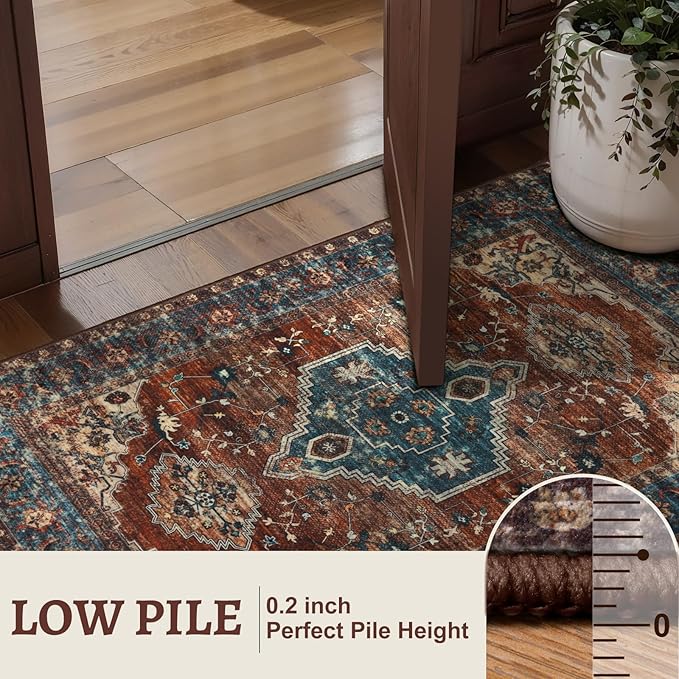 Tangsoo 6x9 Area Rug Washable Rugs for Living Room, Oriental Indoor Non Slip Large Area Rugs, Vintage Print Carpet, Soft Low Pile Foldable Floor Rug for Bedroom Dining Room Dorm