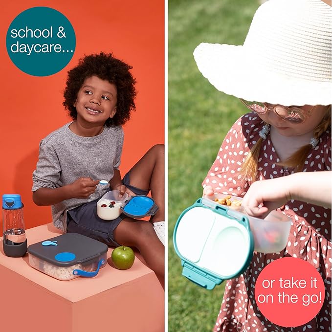 b.box Snack Box - Leakproof Mini Bento Box for Kids & Toddlers, 2 Compartment Snack Containers for Kids, Lunch Containers, Dishwasher Safe, BPA Free, PFAS Free, Ages 4m+, 1 3/4 Cup - Lemon Sherbet