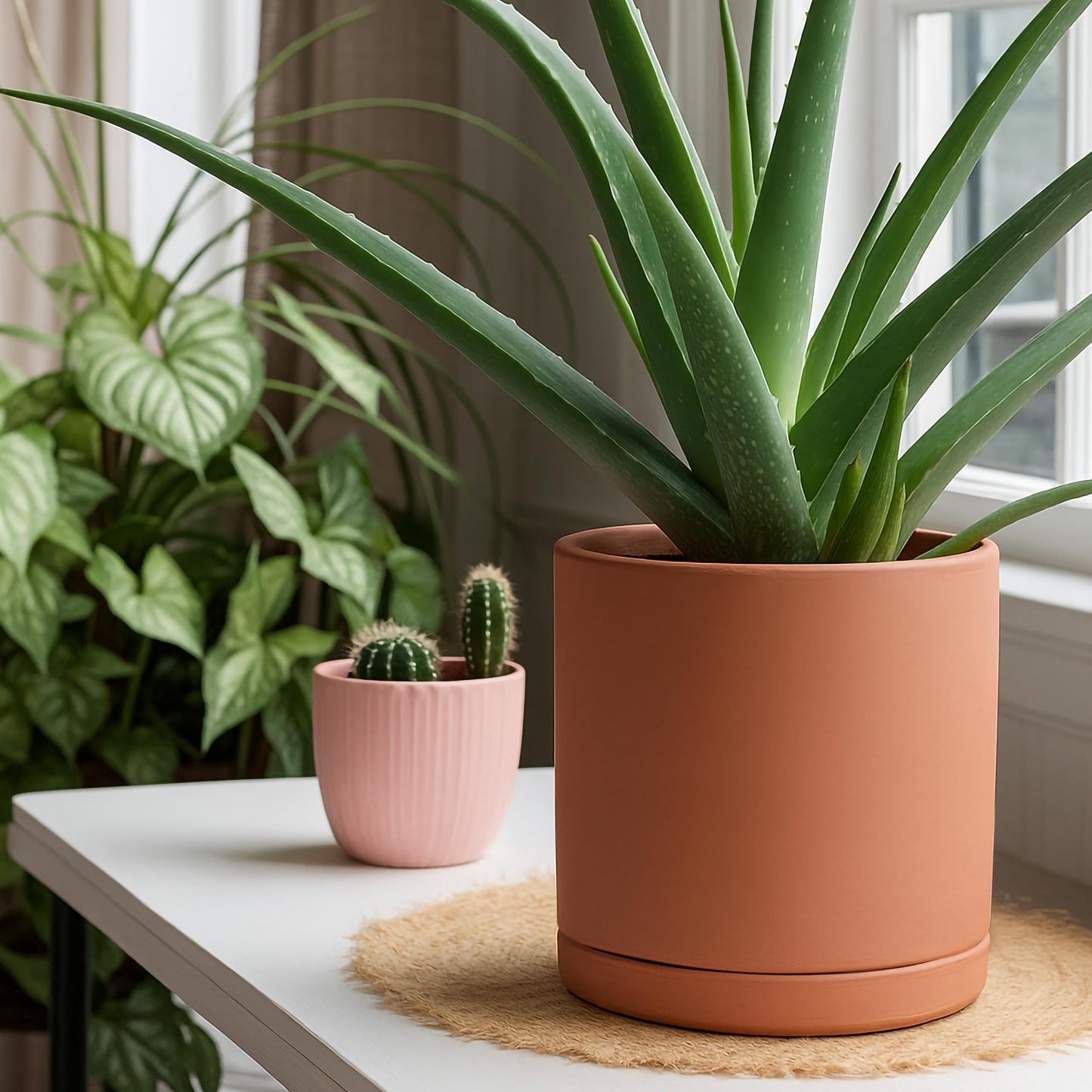 D'vine Dev Medium 8 Inch Terracotta Plant Pot with Drainage Hole and Saucer, Round Cylinder Planter Pot for Indoor Plants, 40-X-A-4