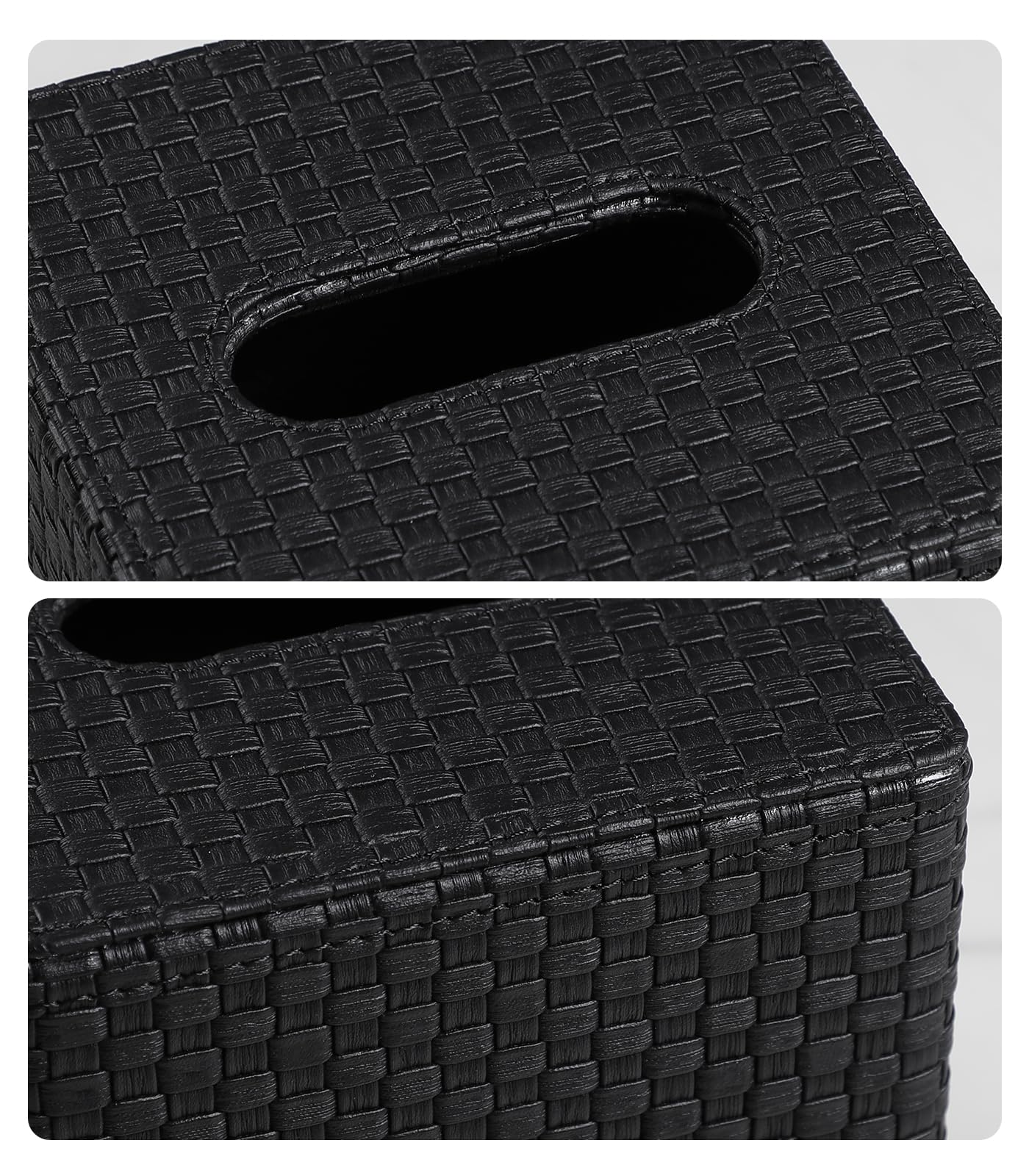 Square Tissue Box Cover, Stylish Leather Tissue Box Holder with Magnetic Bottom, Used As A Decorative Tissue Holder for Living Rooms, Bedrooms, and Desks(Black Woven Pattern)
