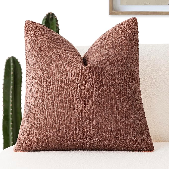 Foindtower Decorative Textured Boucle Throw Pillow Covers Accent Solid Pillow Cases Neutral Soft Cozy Couch Cushion Case for Chair Sofa Bedroom Living Room Home Decor 20x20 Inch,1PC,Orange Rust Red