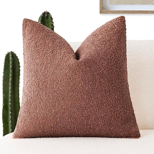Foindtower Decorative Textured Boucle Throw Pillow Covers Accent Solid Pillow Cases Neutral Soft Cozy Couch Cushion Case for Chair Sofa Bedroom Living Room Home Decor 16x16 Inch,1PC,Orange Rust Red