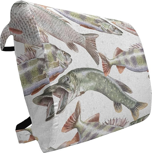 Ambesonne Fishes Lumbar Back Support Pillow, Watercolor Common Carp Perch and Bass Freshwater Animals Themed Seafood Drawing, High Density Foam for Office Chairs Car Seats, 14" x 13", Grey Green