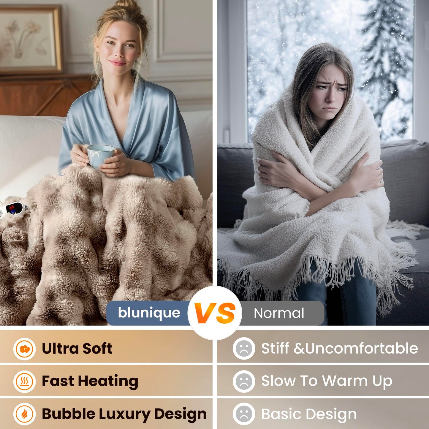 Electric Heated Blanket for Girls & Women, Soft & Luxurious,Faux Fur Heating Throw Blankets, 6 Heat Settings, Overheat Protection, Quick Heating, Memory Function, Giftable, 50"x60",Tie-dye Light Taupe
