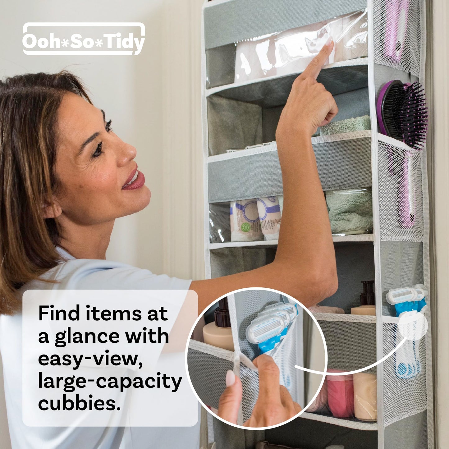 OOH SO Tidy Over Door Organizer - 5-Tier Hanging Organizer with 5 Large Pockets & 10 Mesh Pockets - Ideal for Craft Room, Nursery, Kids Room, Dorm Storage & Shoe Organization (Grey, 15 x 55.5 x 6.5”)