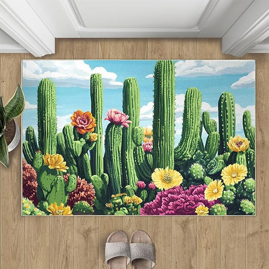 Cactus Living Room Rugs, Desert Oasis Area Rugs 5x8 Rug Succulents Non-Slip Washable Rugs Stain Resistant Rug Low-Pile Throw Rug for Bedroom Dining Room Office