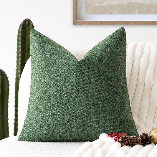Foindtower Textured Boucle Throw Pillow Covers Accent Solid Pillow Cases Cozy Soft Decorative Couch Cushion Case for Chair Sofa Bedroom Living Room Home Decor, 18 x 18 Inch,Hunter Green