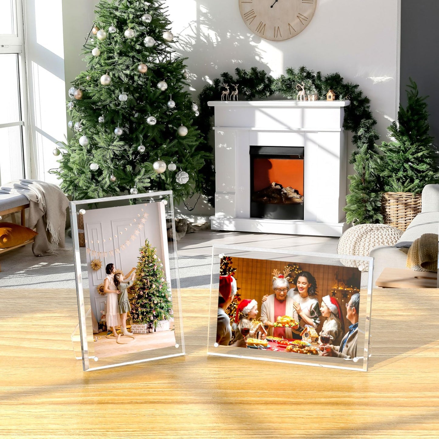 AITEE 5x7 Acrylic Picture Frames 3 Pack, Clear Picture Frames with Stand, Magnetic Frame Lucite Frameless Transparent Floating Gift for Home Desktop Display