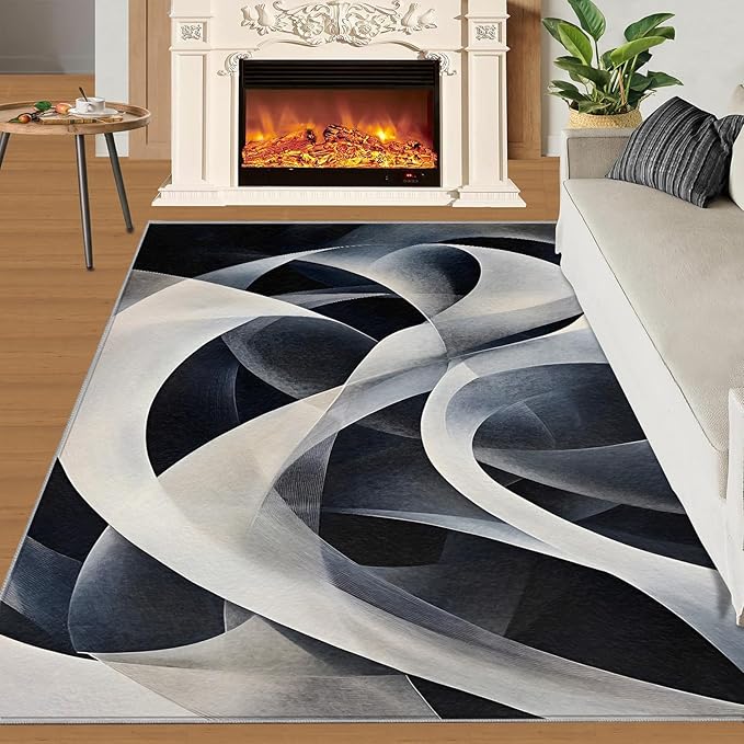 Abstract Lines Area Rug 6x9 Washable Rug Geometric Stripes Rugs for Living Room Minimalism Non Slip Carpet Floral Print Mat Bedroom Bathroom