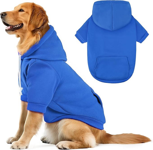 BAOBICUTE Dog Basic Hoodie Soft Dog Clothes Cold Weather Sweaters for Medium Large Dogs Cozy Fabric Warm Sweatshirt with Leash Hole (Blue, XL (Back: 24.8",Chest: 33.86", Neck: 25.2"))