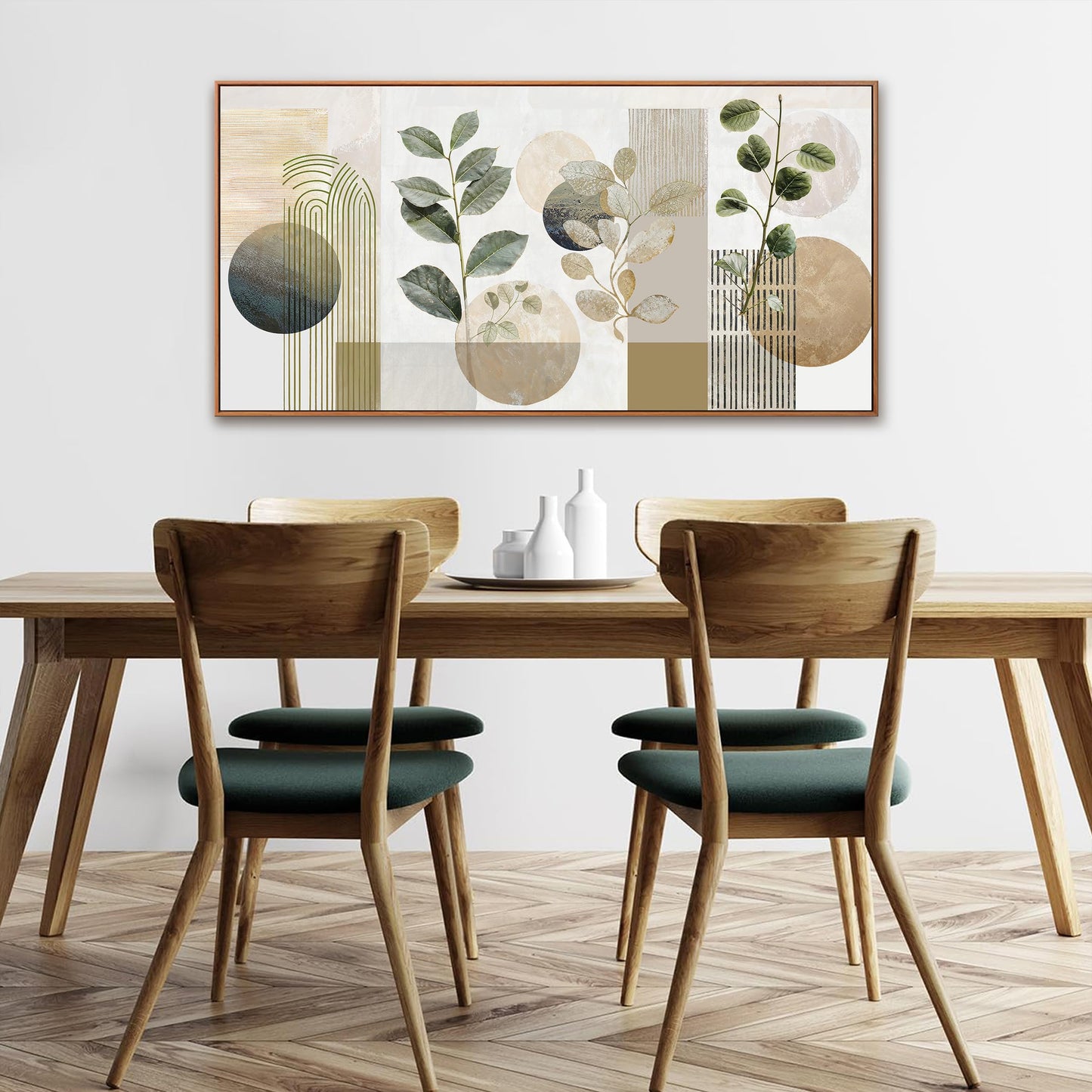 Boho Wall Art Mid Century Canvas Wall Art Decor Set Bohemian Abstract Wall Decor Modern Painting Neutral Botanical Print Picture Living Room Bedroom Office Artwork 24" X 48" With Framed