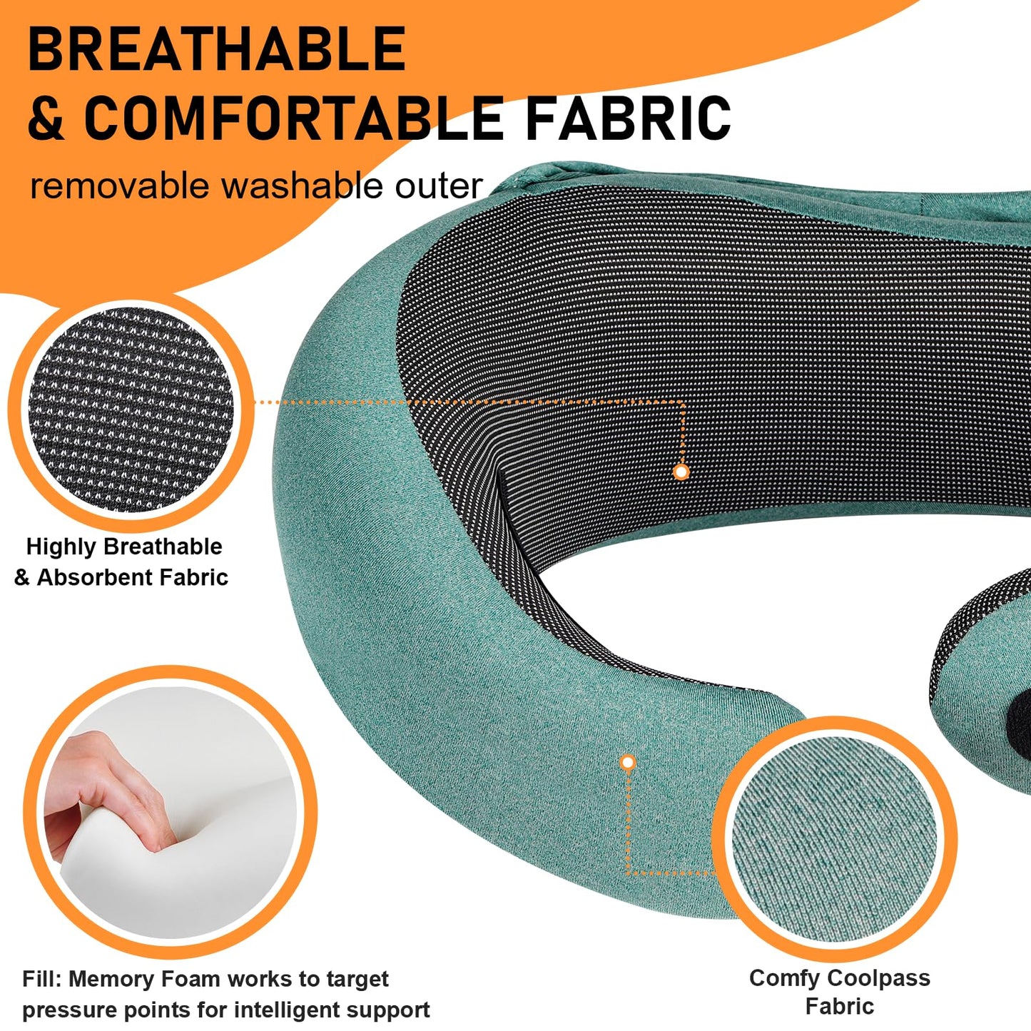 Vzpeun Travel Pillow - Hooded Neck Pillow Airplane Memory Foam Filling for Plane, Office, Cars Sleeping, Road Trip, Long Flights, Airplane Travel Essentials, Includes Eye Mask & Earplugs (Green)