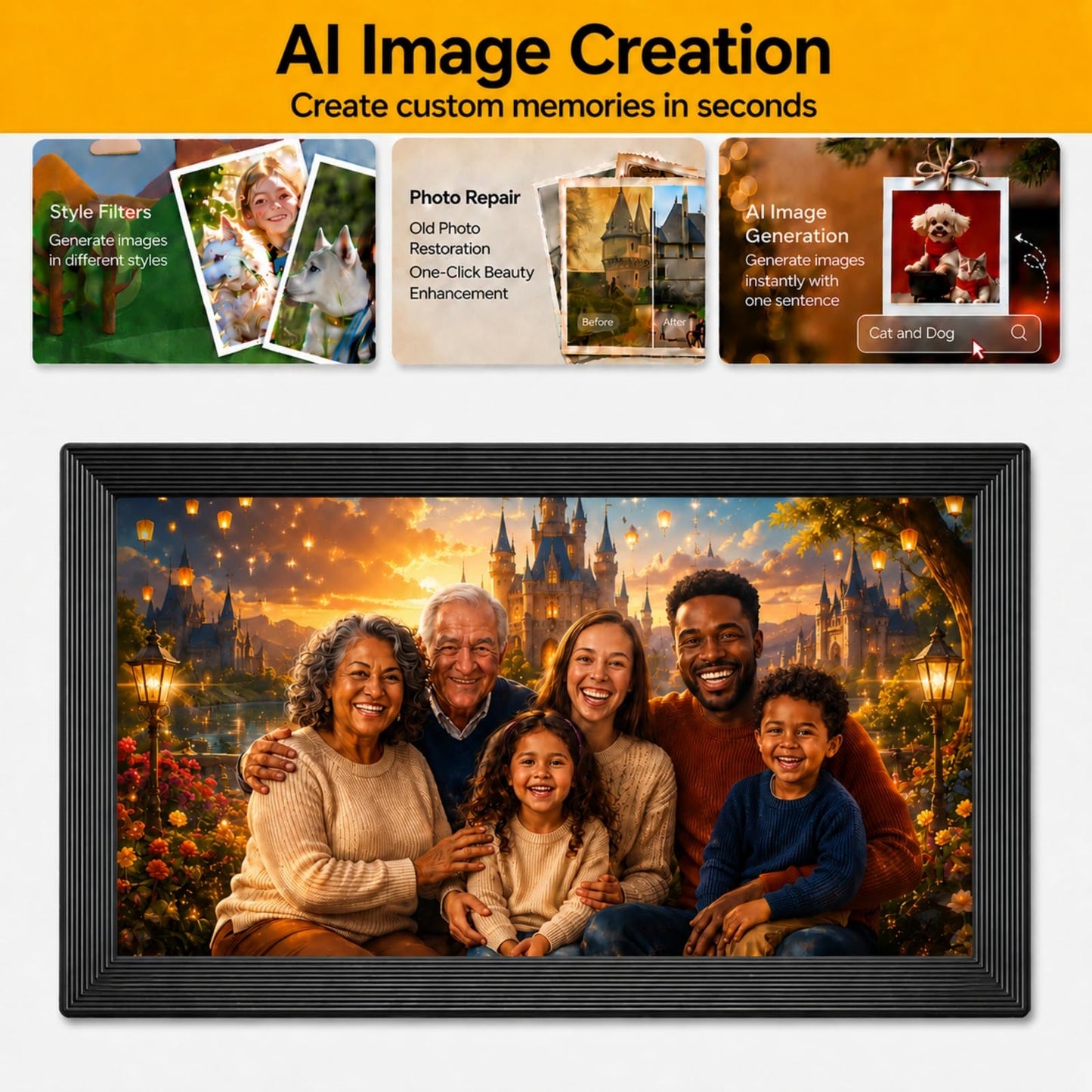 KODAK 15.6 Inch Large WiFi Digital Picture Frame, 1920x1080 FHD Touch Screen Electronic Photo Frame with AI Photo Art, 32GB Storage, 6 Ways Sharing Photos & Videos, for Mom Family