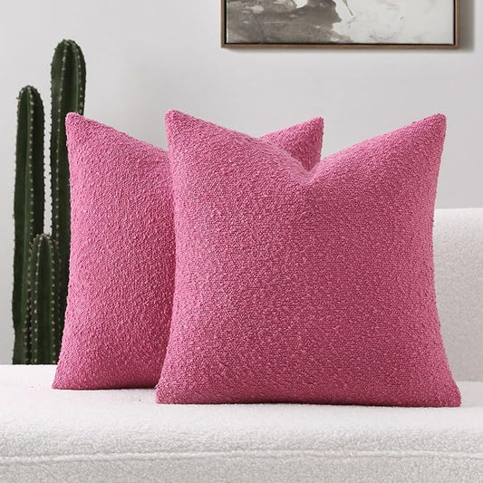 FUTEI Pack of 2 Hot Pink Decorative Throw Pillow Covers 20x20 Inch Soft Cozy Solid Boucle Textured Cushion Case,Modern Home Decor for Couch Bed Living Room