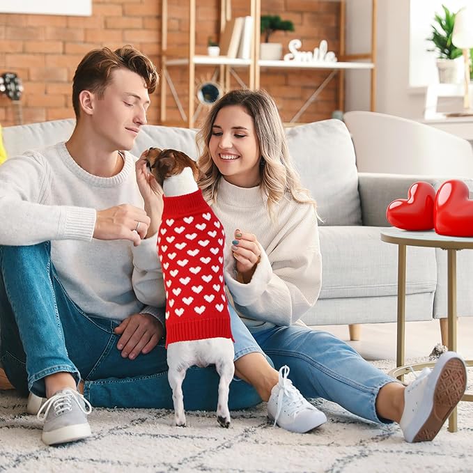 GOYOSWA Valentines Dog Sweater, Dog Valentines Clothes Outfit Knitted Sweaters for Small Medium Large Dogs Pets (Red Heart, Large)