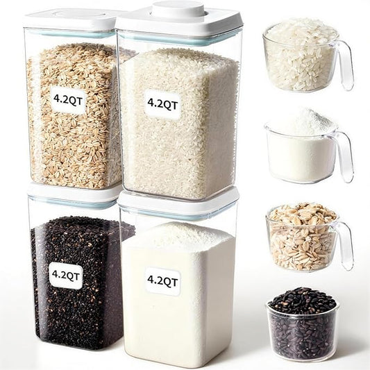 Cozey Daily Airtight Food Storage Container with Pop Lid & 130ml Scoop, BPA-Free Cereal, Rice, Flour, Pasta & Snack Container, Stackable & Durable, Kitchen Pantry Organizer (4000ml / 4.2qt *4)