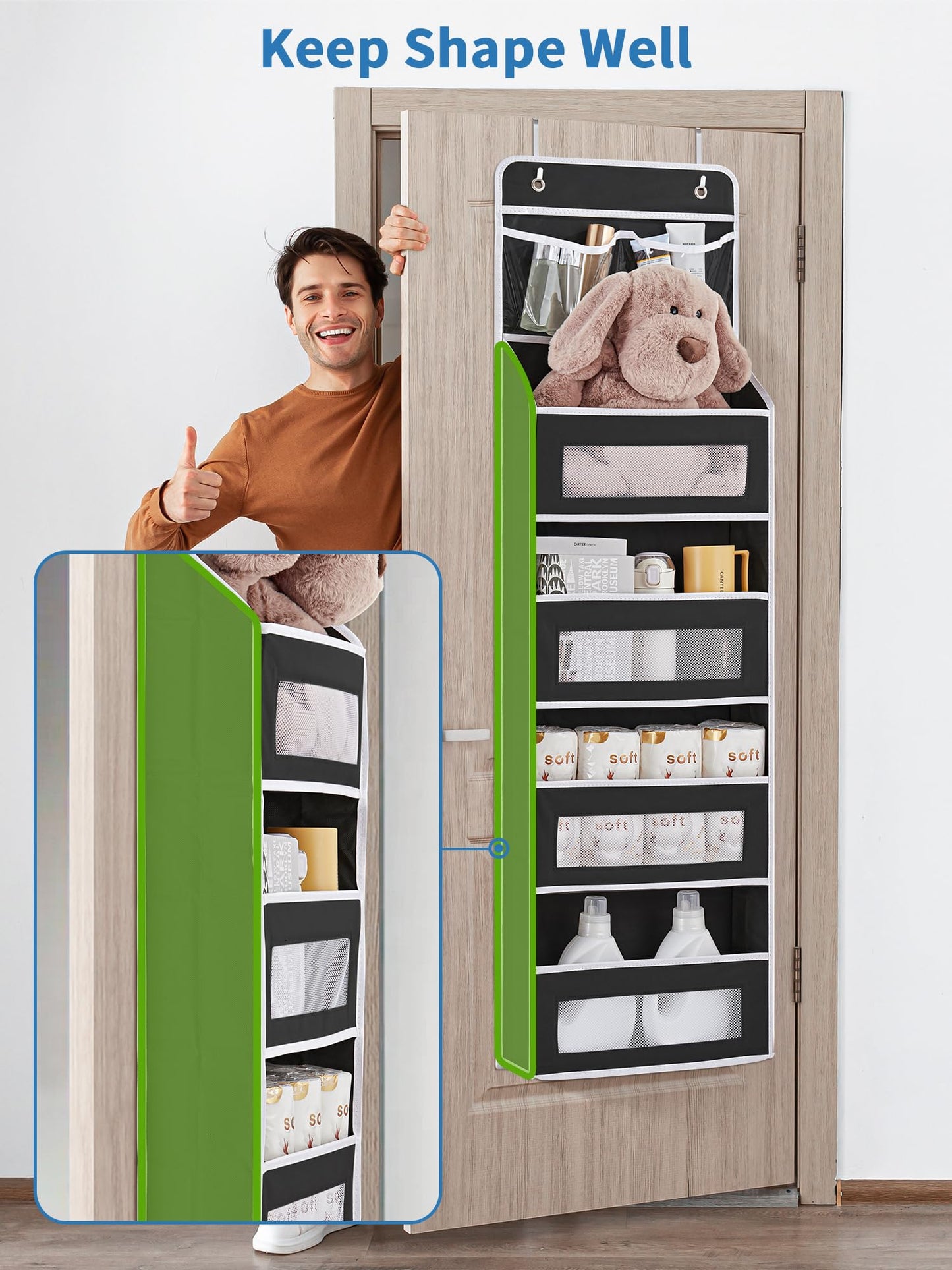 JARLINK 2 Pack 5-Shelf Over Door Organizer, Upgrade Hanging Storage with Clear Window, 50 lbs Load Storage Organizer for Bedroom, Bathroom, Nursery, Baby Kids Toys, Diapers, Pantry, Black