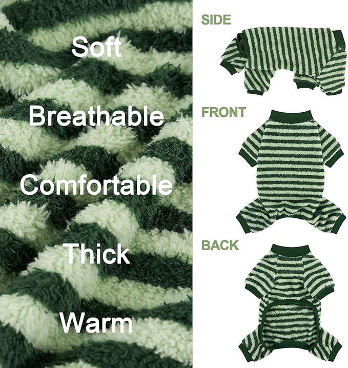 XPUDAC Stripe Dog Sweater Fleece Dog Pajamas Winter Pet Clothes for Small Medium Dogs Girl Boy Doggy Apparel for Cold Weather, Stripe Green, S