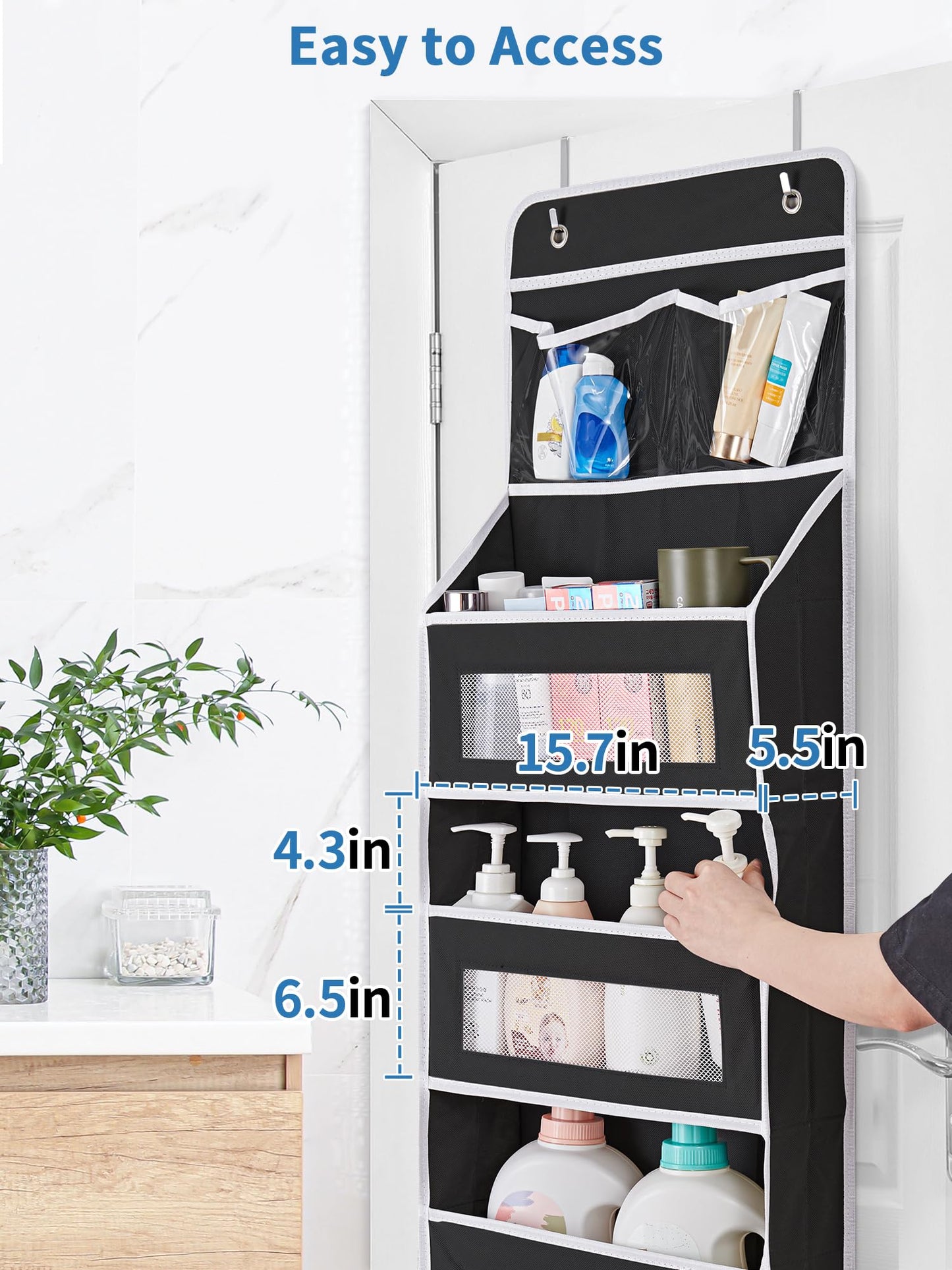 JARLINK 2 Pack 5-Shelf Over Door Organizer, Upgrade Hanging Storage with Clear Window, 50 lbs Load Storage Organizer for Bedroom, Bathroom, Nursery, Baby Kids Toys, Diapers, Pantry, Black