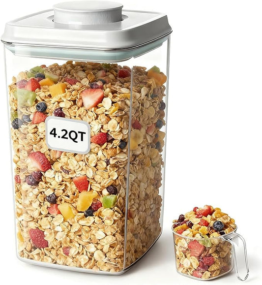 Hontent Pop Airtight Food Storage Containers with Lids Stackable Containers for Kitchen Pantry Organization Ideal for Cereal Snacks Flour Sugar Coffee and Spaghetti (gray, 4.2qt)