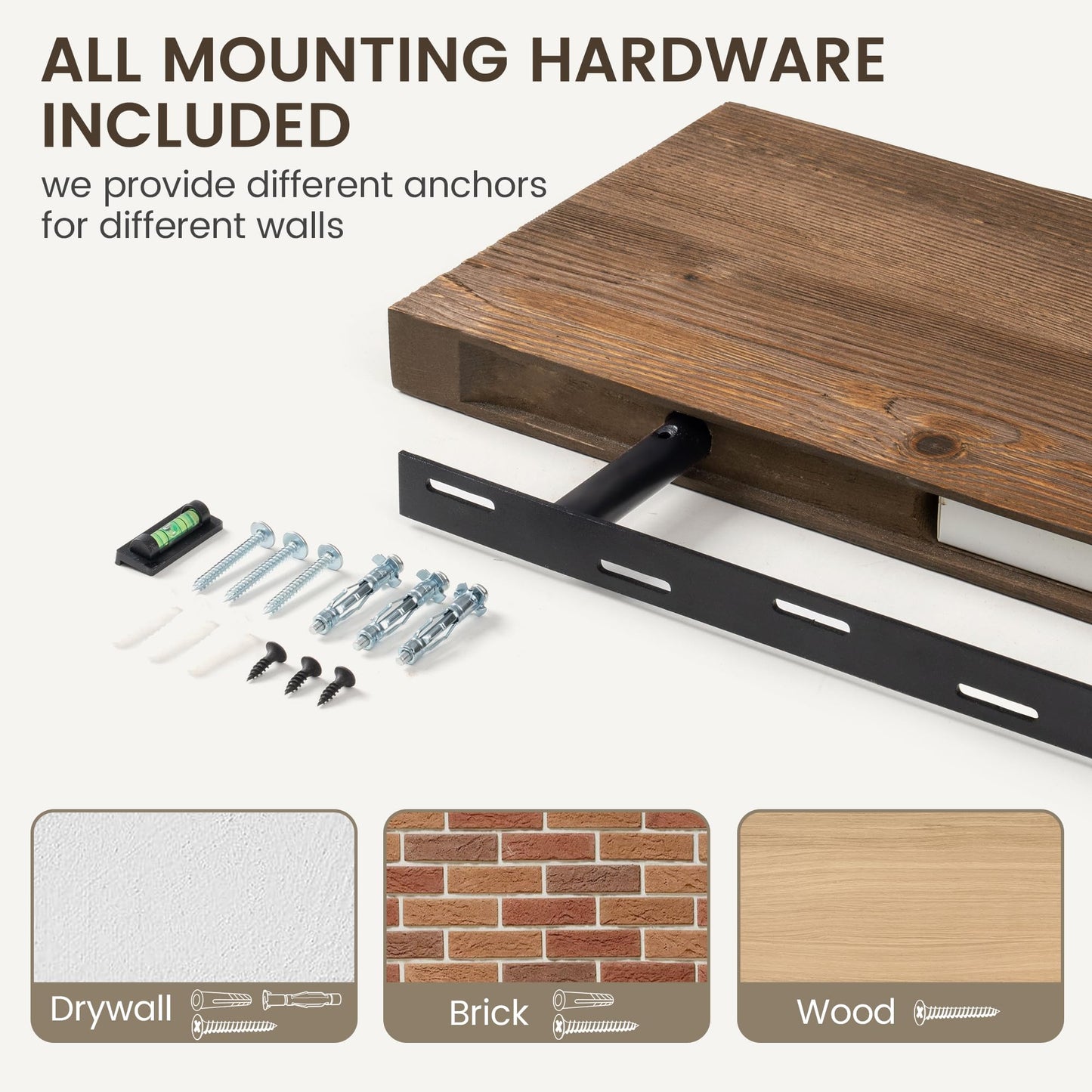 Marsmiles 20 Inch Floating Shelves | 9.3 Inch Deep Dark Wood Wall Shelves Set of 2 | Rustic Reclaimed Wood Shelves for Room Wall | Farmhouse Floating Shelves for Living Room Bathroom