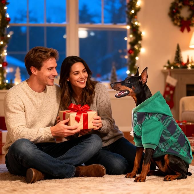 BAOBICUTE Dog Basic Hoodie Soft Dog Clothes Cold Weather Sweaters for Medium Large Dogs Cozy Fabric Warm Sweatshirt with Leash Hole (Green Plaid, S (Back: 12.6",Chest:18.11", Neck: 13.78"))