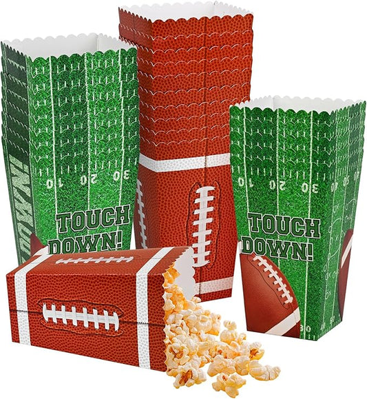 Gatherfun Football Party Supplies Kit for 24 - Popcorn Boxes，Popcorn Buckets for Birthday, Tailgate Celebrations | Football Party Favors & Decorations Set