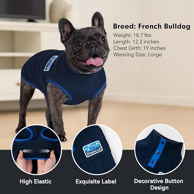 cyeollo Dog Sweaters for Medium Dogs Boy, Turtleneck Stretchy Pullover Fleece Dog Jacket, Warm Lightweight Coat Winter Pet Clothes, Navy Blue XL