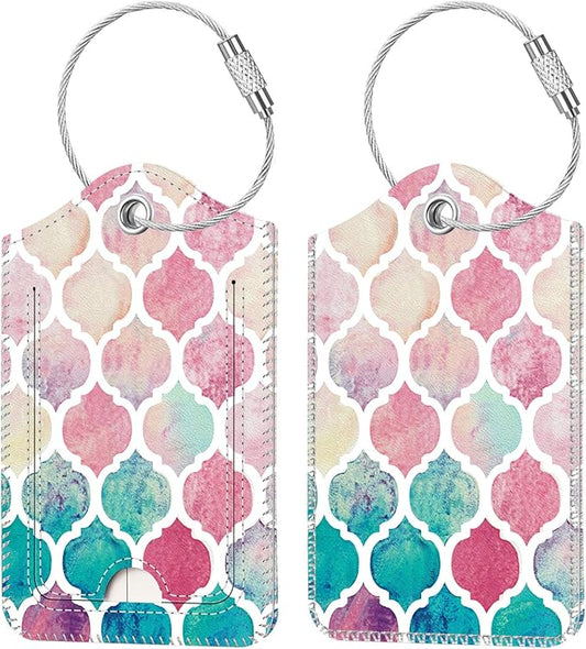 Fintie Luggage Tags, Privacy Cover ID Label with Stainless Steel Loop and Address Card for Travel Bag Suitcase - Moroccan Love (2 Piece)