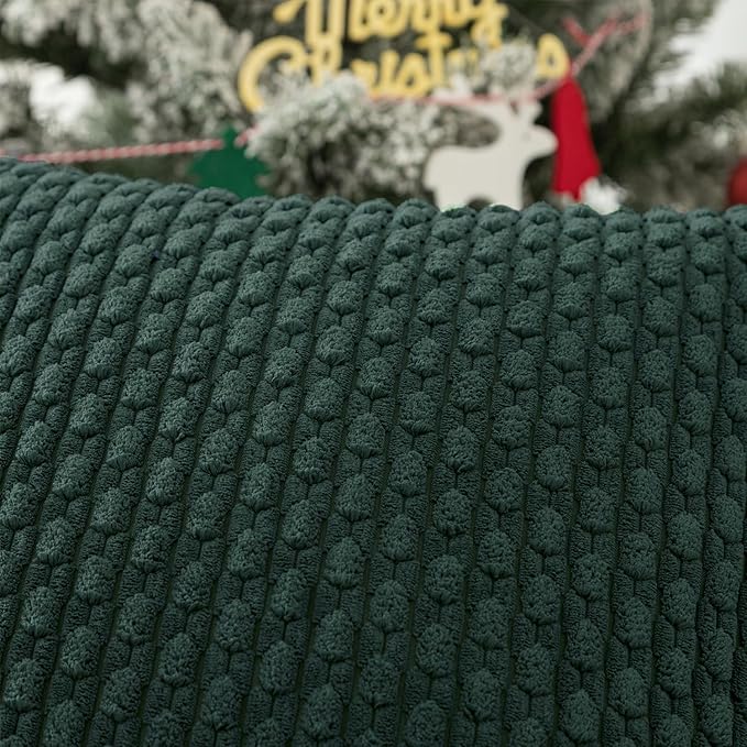 Kevin Textile Decorative Pillow Covers Set of 2 Striped Plush Corduroy Pillows Pillowcases Boho Home Decor Cushion Covers for Couch Sofa Bed Living Room 24x24 Inch, Army Green