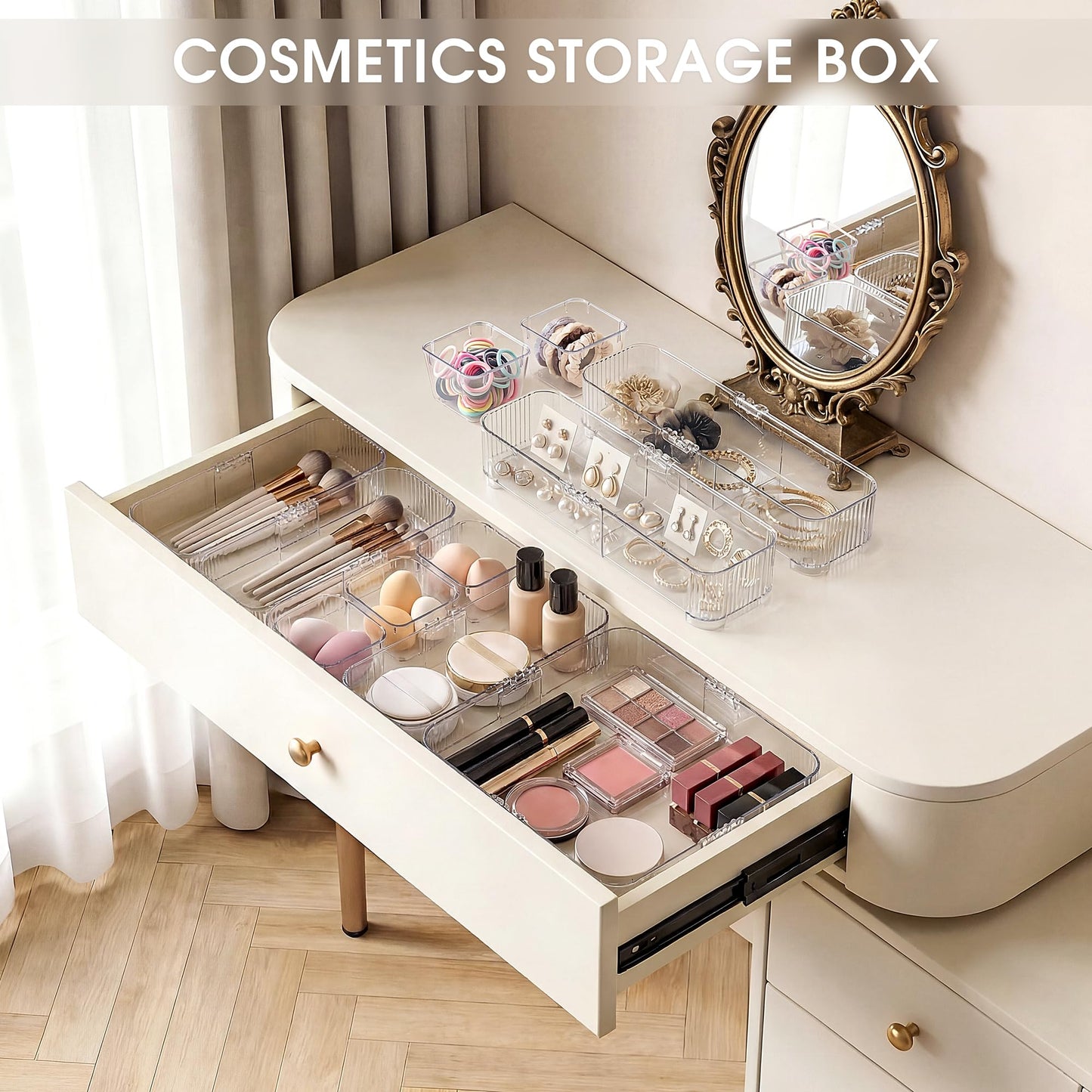 Aneco 25 Pieces Extendable Clear Drawer Organizer Adjustable Vanity Storage Box 4-Size Desk Drawer Divider Acrylic Storage Bins for Makeup, Cosmetic, Jewelries, Bedroom Kitchen Utensils Gadgets