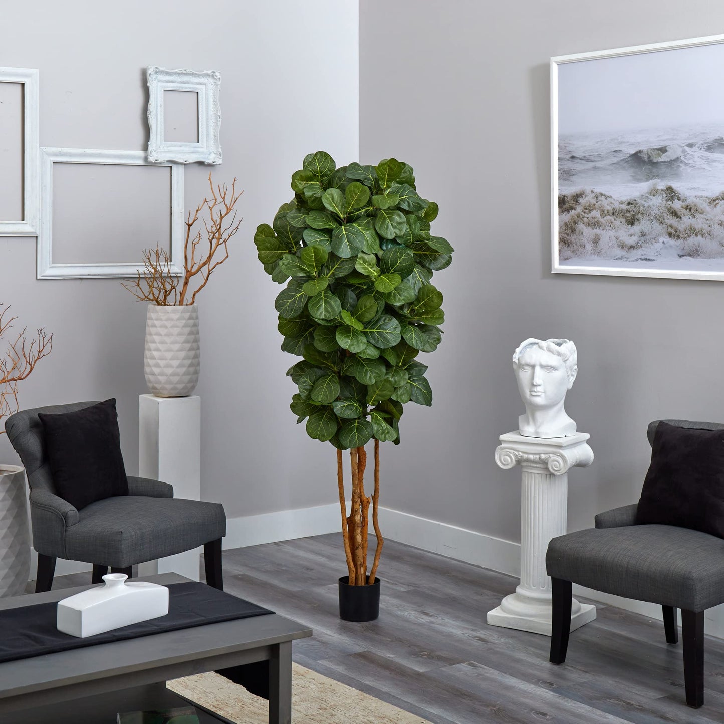 Nearly Natural 6ft Fiddle Leaf Fig Artificial Tree with 6 Natural Trunks, 270 Lush Green Leaves