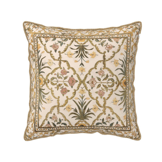 Jencoleekim Vintage Boho Tapestry Floral Velvet Throw Pillow Covers 18"x18" Beige Flower Patterned Pillows Cover Soft Farmhouse Decorative Cushion Case for Sofa Living Room Bedroom