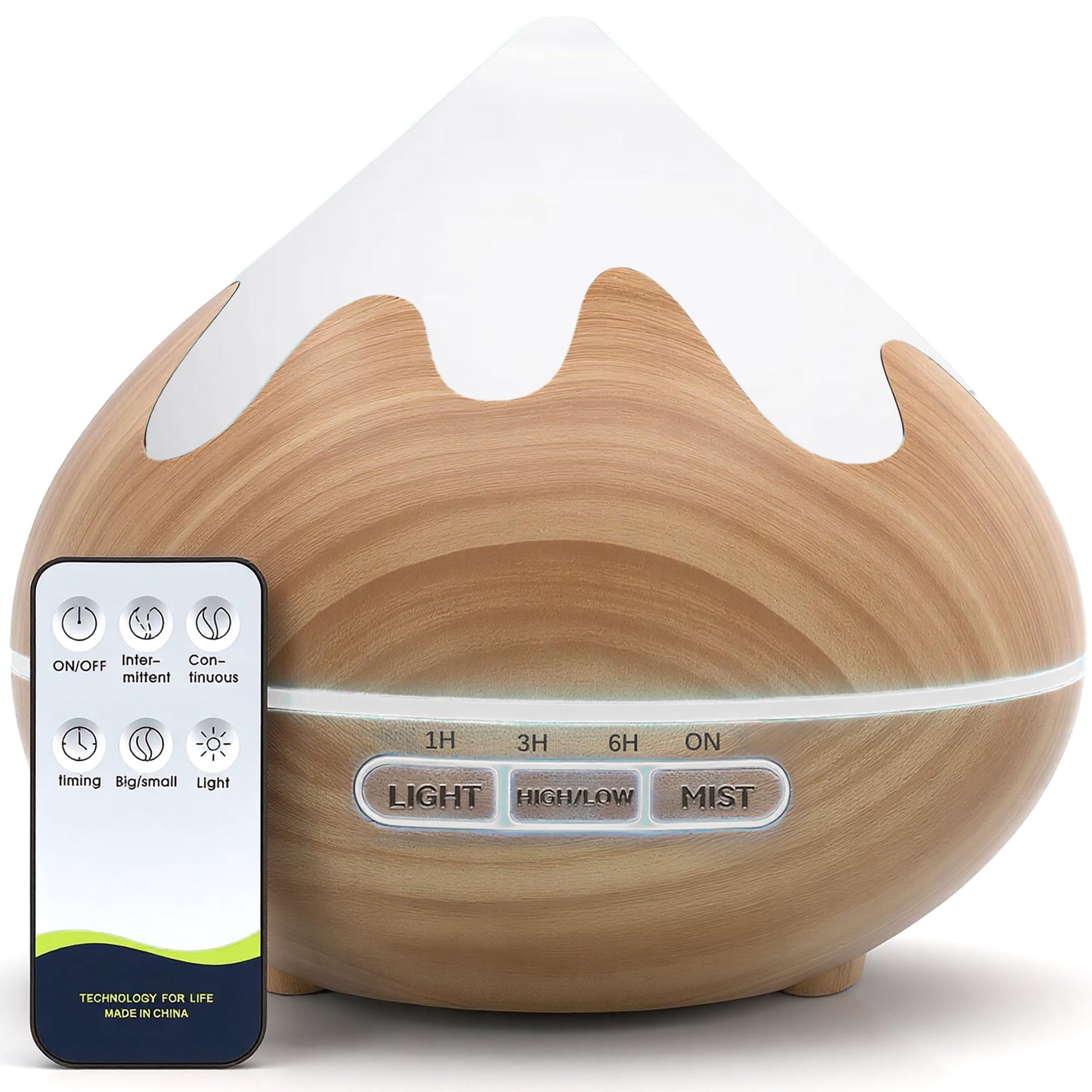 GLOXA 500ML Essential Oil Diffuser, Aromatherapy Diffuser with Remote Control, Multifunctional Air Diffusers for Home Office Room, Fragrance Aroma Diffuser with 7 Color LED & 2 Mist Mode, Brown