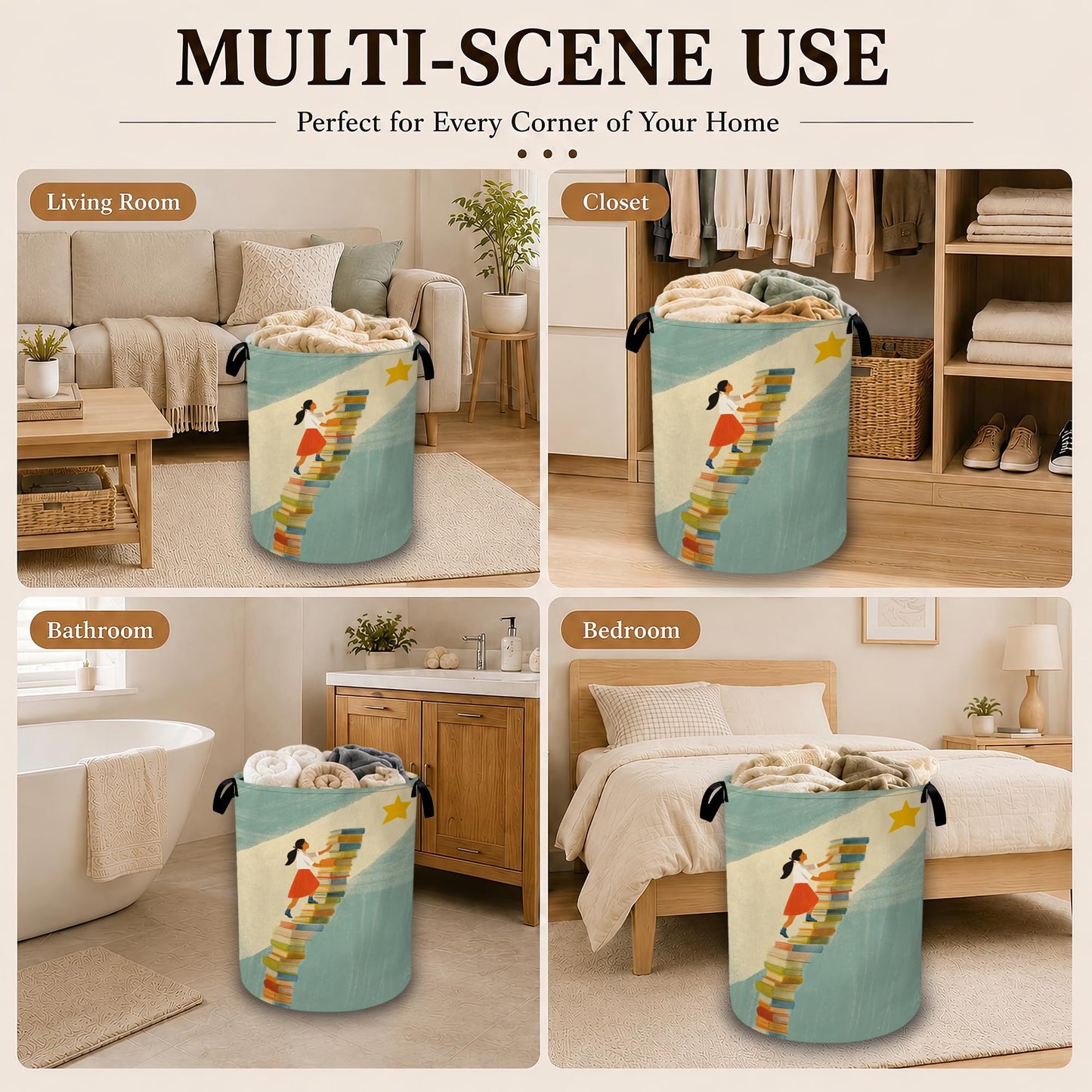 Dream Stairway Large Clothes Hamper, Portable Collapsible Laundry Basket with Handles, Freestanding Storage Bin for Bedroom Bathroom Dorm Laundry Room