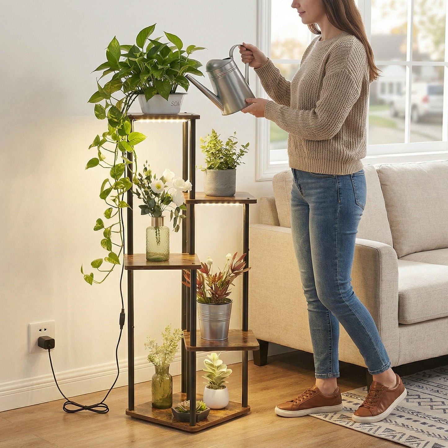 VonDream 5 Tier Plant Stand Indoor with Grow Light for Multiple Plants