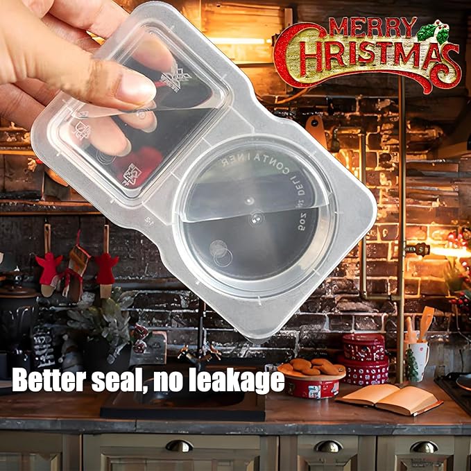 VOUKEN Double Compartment Condiment Container with Lid Double Compartment Snack Containers Double Compartment Snack Containers for to-go Sauce, Sampling, Travel Snack (Transparent 20PCS)