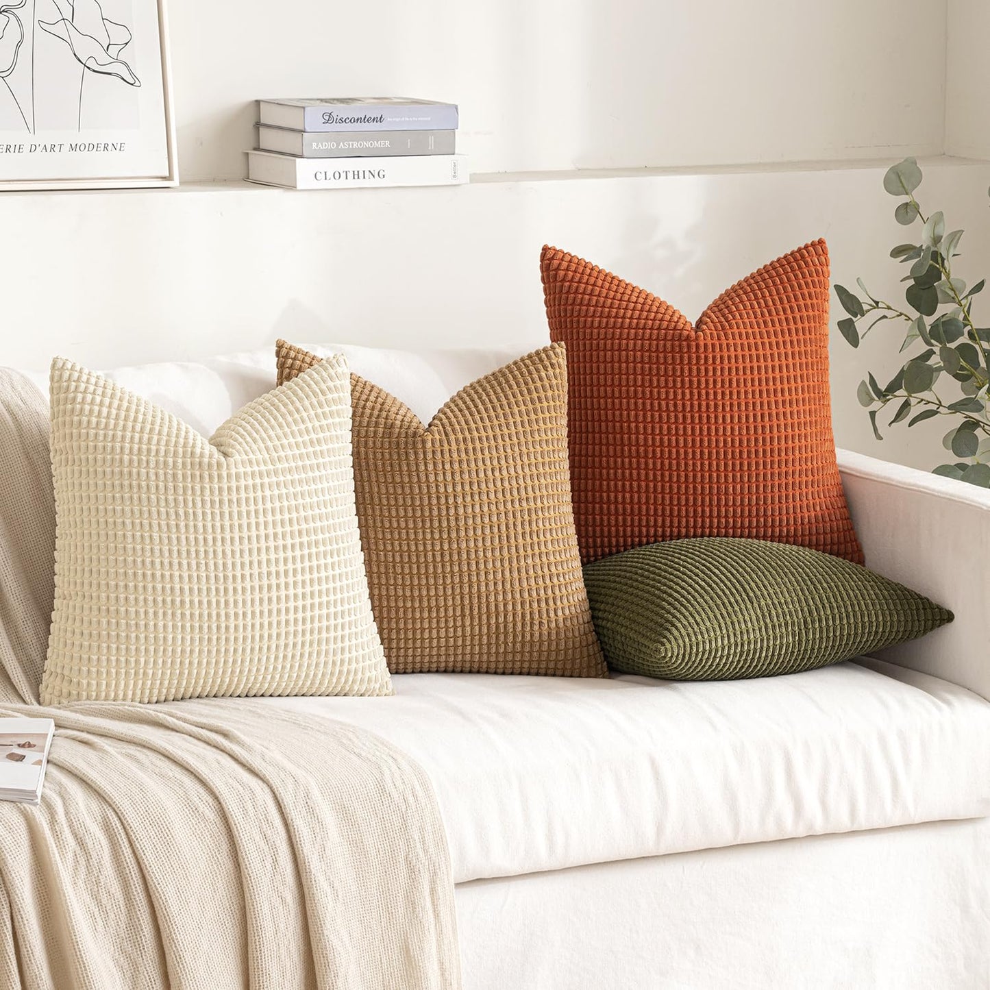 MIULEE Modern Farmhouse Decorative Pillow Covers 20x20 Inch Set of 4 Natural Rustic Throw Pillows Neutral Warm Soft Corduroy Couch Pillowcases Home Decor for Sofa Living Room Bed Brown Green