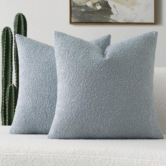 FUTEI Pack of 2 Dusty Blue Decorative Throw Pillow Covers 26x26 Inch Soft Cozy Solid Boucle Textured Euro Pillow Shams,Modern Home Decor for Couch Bed Living Room