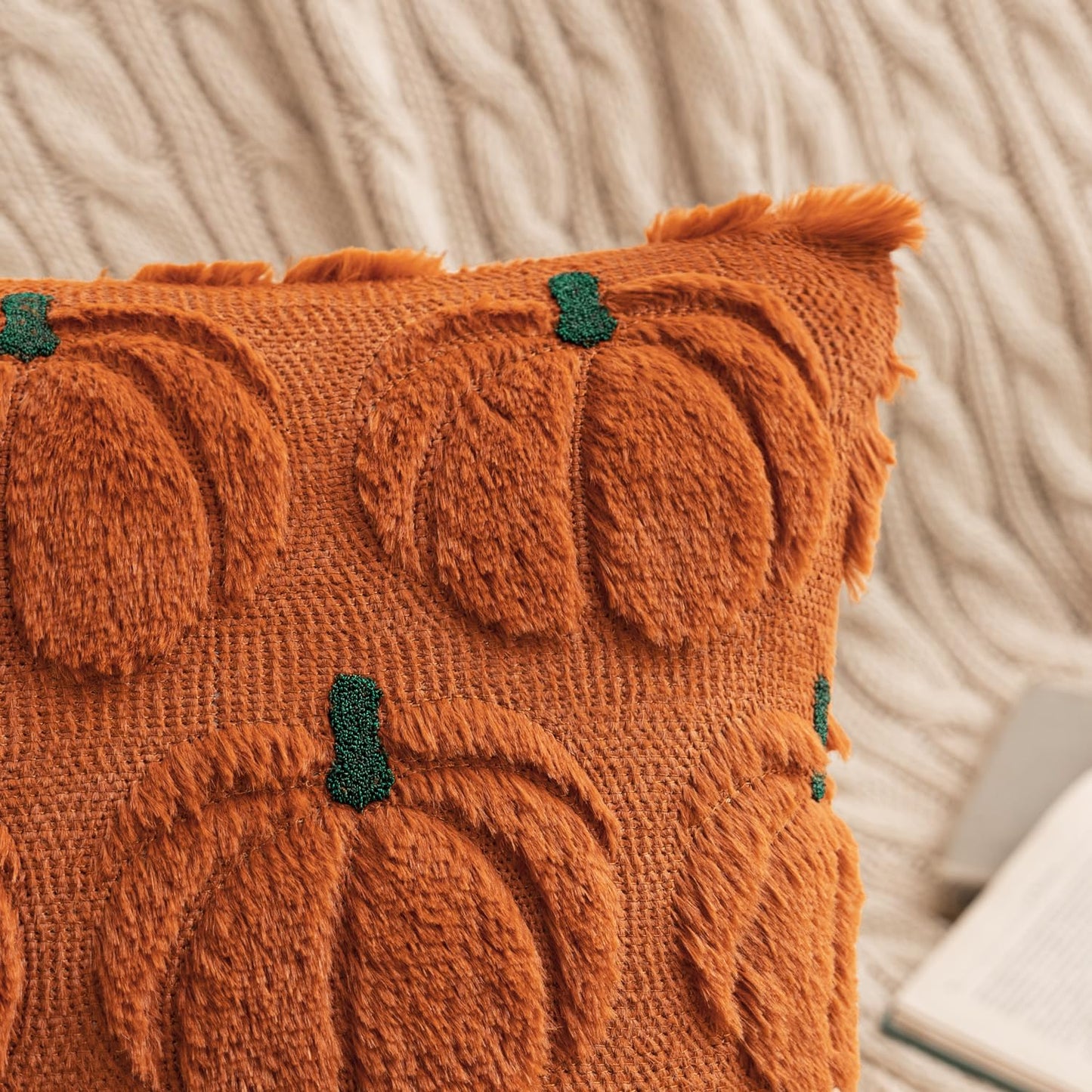 MIULEE Fall Pumpkin Throw Pillow Covers Decor Set of 2 Dark Rust Green Stem 20 x 20 Decorative Cushion Covers Soft Faux Fur Couch Pillows for Autumn Harvest Outdoor Porch Farmhouse Halloween Home