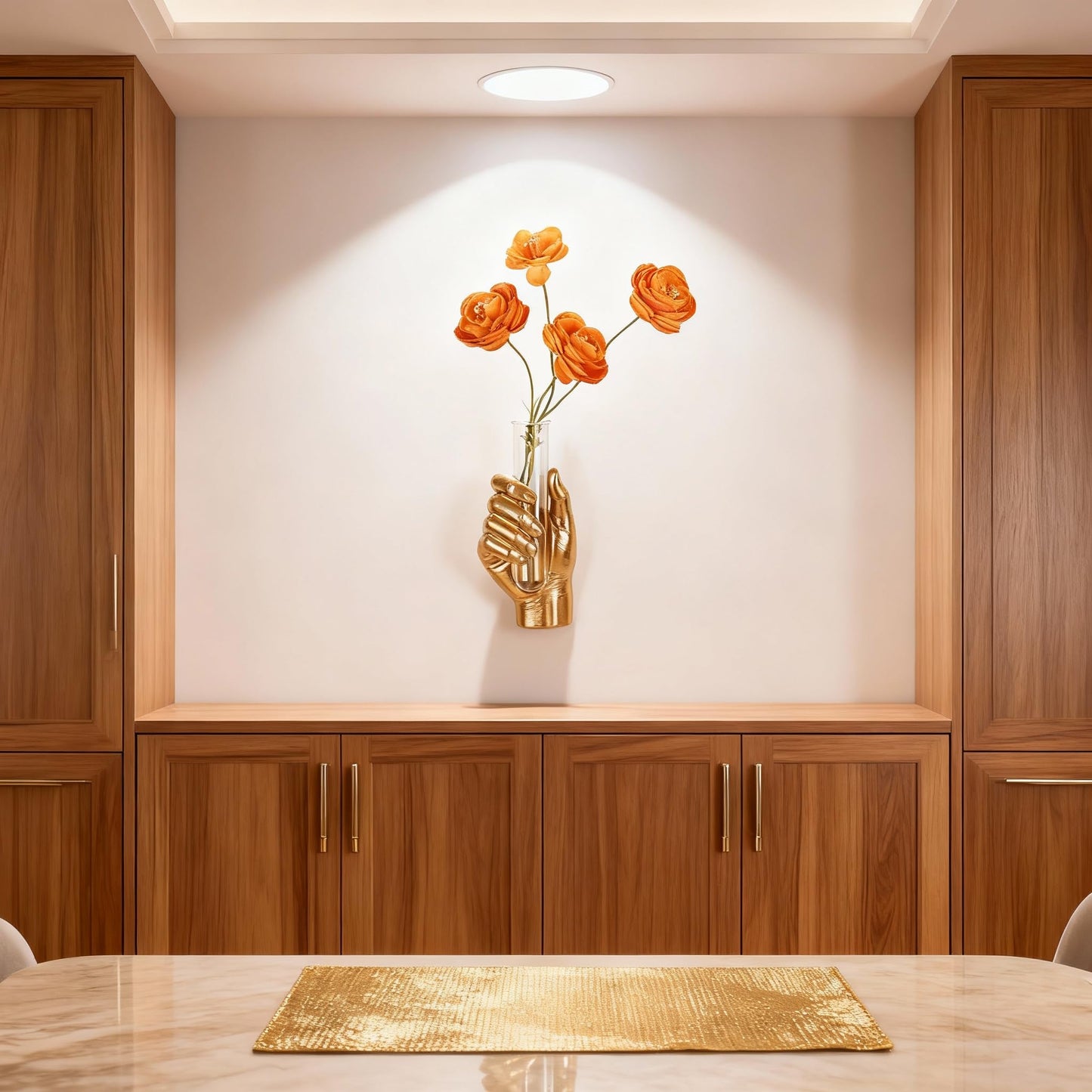 Gold Hand Wall Sculpture with Vase – Unique Resin Art, Wall-Mounted Flower Vase, Modern Decor for Living Room, Office, Apartments, Stylish Home, Elegant Interior, Contemporary Decoration (Gold)
