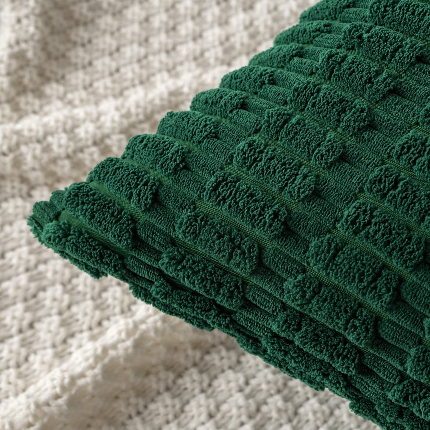 MIULEE Pack of 2 Dark Green Corduroy Decorative Pillow Covers 20x20 Inch Soft Boho Striped Throw Pillow Covers Modern Farmhouse Home Decor for Sofa Living Room Couch Bed