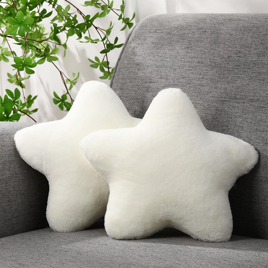 Beeveer 2 Pcs 11 Inch Star Pillow Decorative Star Shaped Throw Pillow Gift Cute Aesthetic Soft Plush Floor Cushions Room Decor for Bedroom Living Room Sofa Bed(Beige)