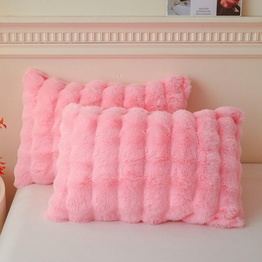 LIFEREVO Pack of 2 Fluffy Faux Rabbit Fur Pillowcases, Elegant Cute Plush Shaggy Bubble Bed Pillow Cases Standard Size with Zipper Closure, Home Decorative Furry Fuzzy Long Pillow Shams 20x26, Pink