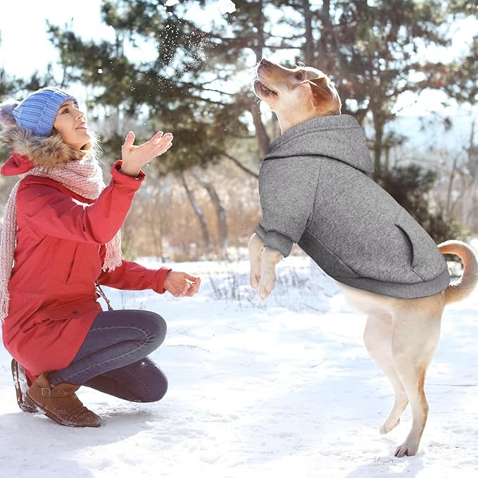 5XL Dog Sweaters for Large Dogs,Extra-Large Dog Hoodie,Cozy Fleece Interior Sweatshirt with Hood & Pocket,Leash Hole,Pet Clothes Sweater Hoodie for Large Dogs,Grey&5XL