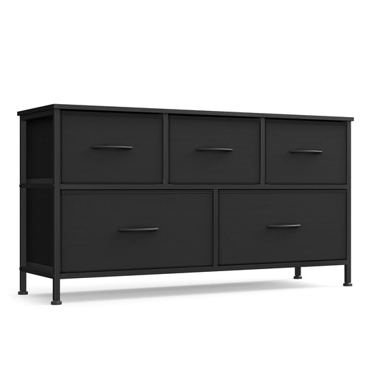 SONGMICS BELLAH Collection - Dresser for Bedroom, Chest of Drawers, Storage Organizer Unit, Closet, Entryway, Steel, 5 Drawers, Modern, Ink Black and Ebony Black ULGS322B01S